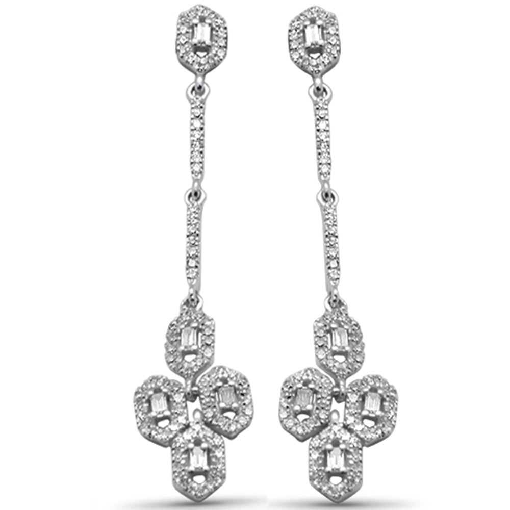 SPECIAL! .49ct G SI 14K White Gold Diamond Round & Baguette Dangling Earrings