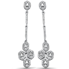 SPECIAL! .49ct G SI 14K White Gold Diamond Round & Baguette Dangling Earrings