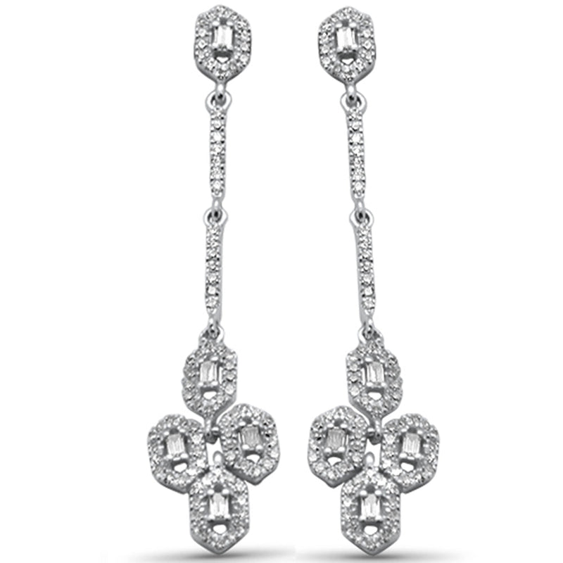 SPECIAL! .49ct G SI 14K White Gold Diamond Round & Baguette Dangling Earrings