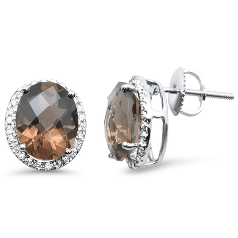 GEMSTONE CLOSEOUT! 4.98ct G SI 14K White Gold Oval Shaped Smoky Topaz Gemstone & Diamond Earrings