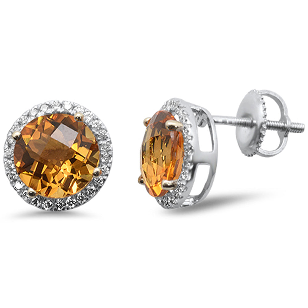 GEMSTONE CLOSEOUT! 3.73ct G SI 14K White Gold Round Shaped Citrine Gemstone & Diamond Earrings