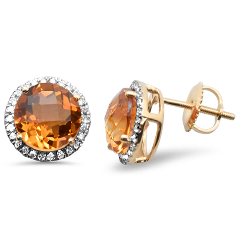 GEMSTONE CLOSEOUT! 3.76ct G SI 14K Yellow Gold Round Shaped Citrine Gemstone & Diamond Earrings