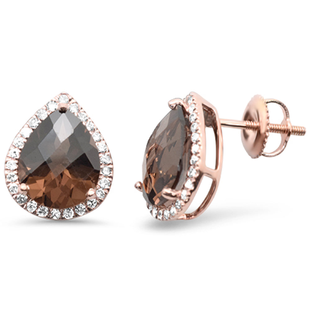 GEMSTONE CLOSEOUT! 4.03ct G SI 14K Rose Gold Pear Shaped Smoky Topaz Gemstone & Diamond Earrings
