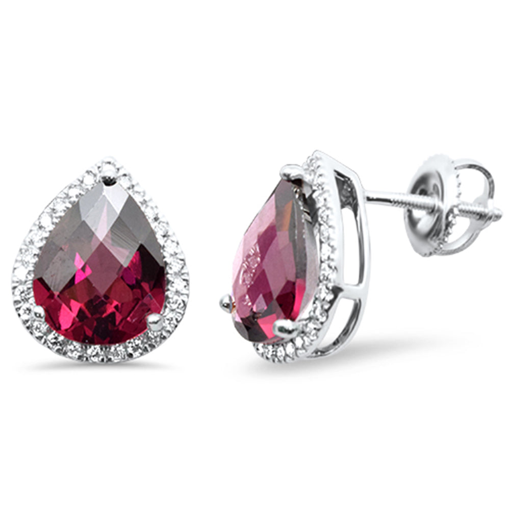 GEMSTONE CLOSEOUT! 5.39ct G SI 14K White Gold Pear Shaped Rhodolite Gemstone & Diamond Earrings