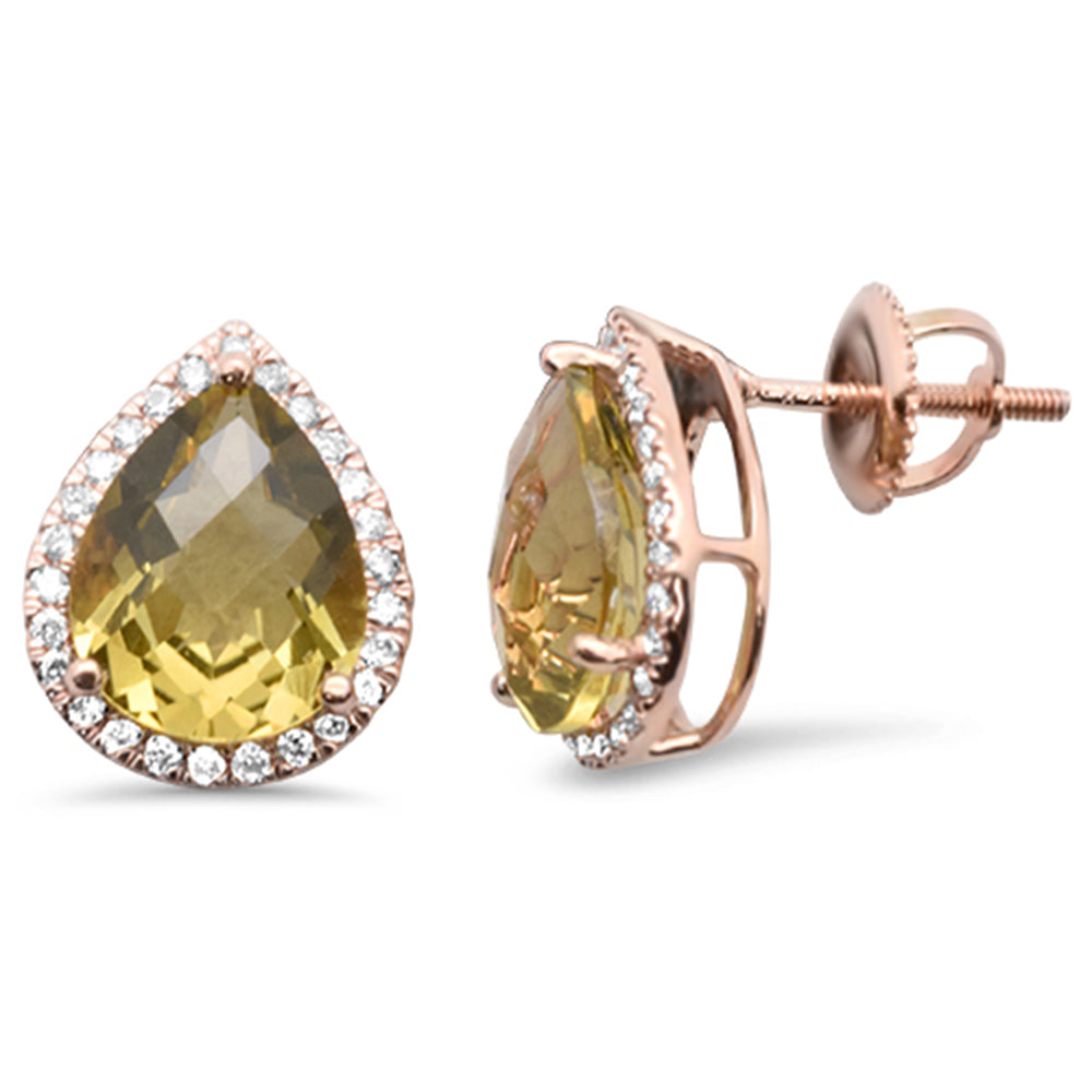 GEMSTONE CLOSEOUT! 4.58ct G SI 14K Rose Gold Pear Shaped Olive Gemstone & Diamond Earrings