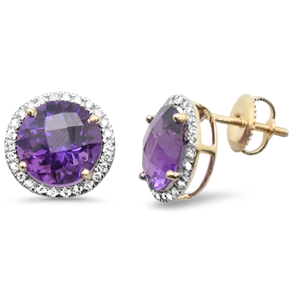 GEMSTONE CLOSEOUT! 4.86ct G SI 14K Yellow Gold Round Shaped Amethyst Gemstone & Diamond Earrings