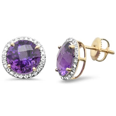 GEMSTONE CLOSEOUT! 4.86ct G SI 14K Yellow Gold Round Shaped Amethyst Gemstone & Diamond Earrings