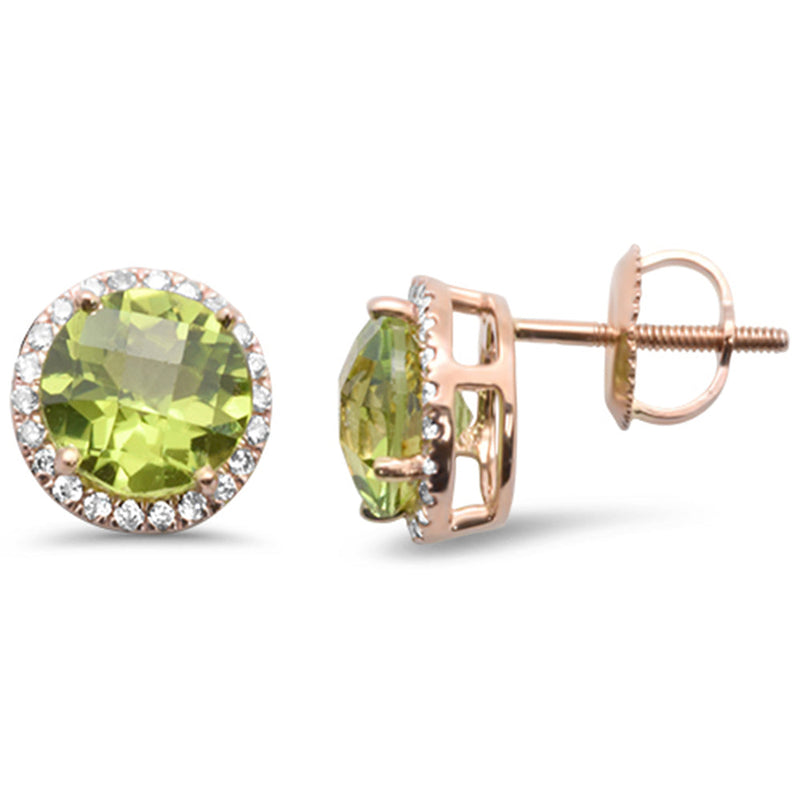 GEMSTONE CLOSEOUT! 3.06 ct G SI 14K Rose Gold Round Shaped Peridot Gemstone & Diamond Earrings