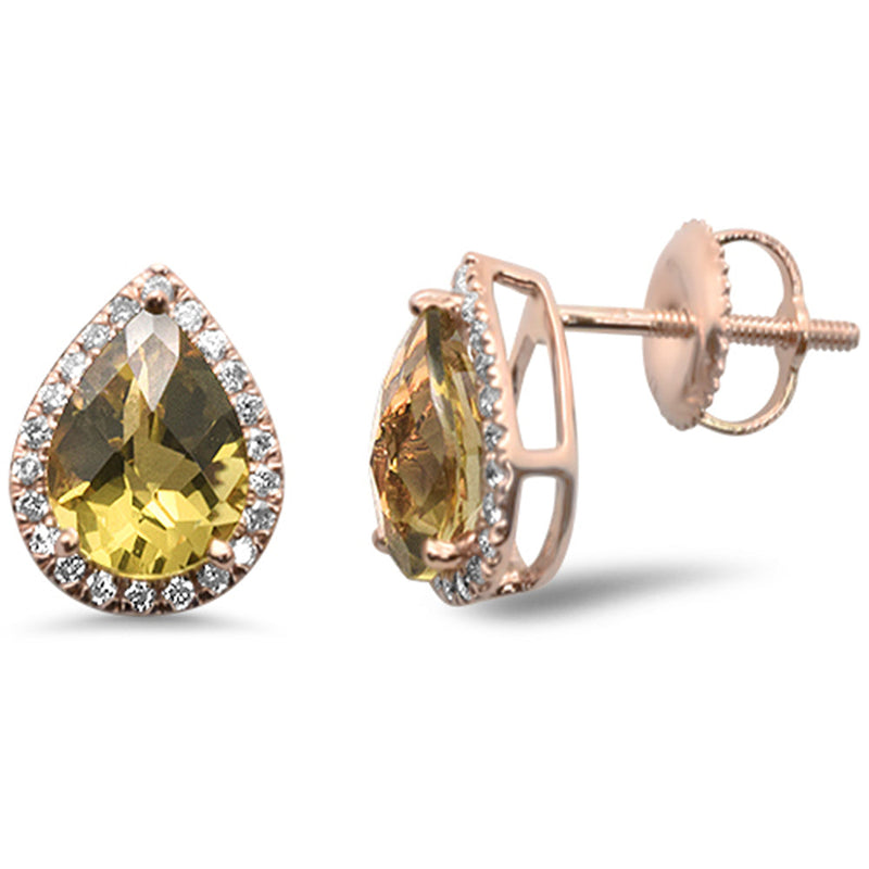 GEMSTONE CLOSEOUT! 2.08ct G SI 14K Rose Gold Pear Shaped Olive Gemstone & Diamond Earrings