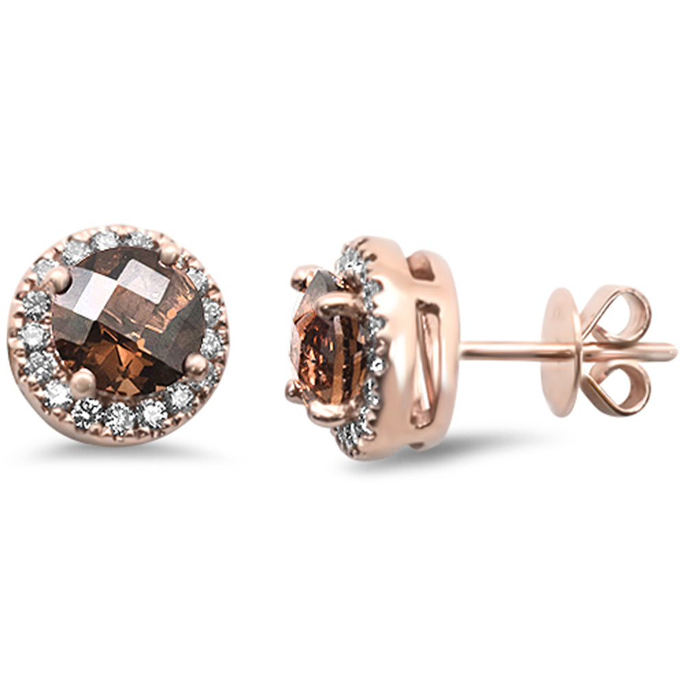 GEMSTONE CLOSEOUT! 1.73ct G SI 14K Rose Gold Round Shaped Smoky Topaz Gemstone & Diamond Earrings