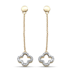 .16ct G SI 14K Yellow Gold Diamond Flower Dangling Earrings