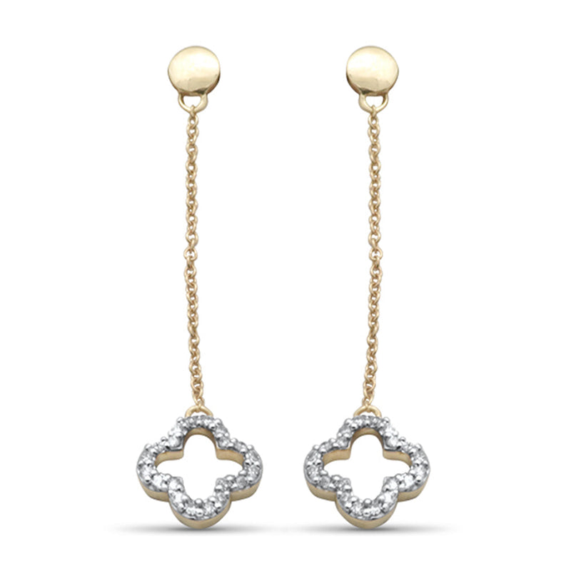 .16ct G SI 14K Yellow Gold Diamond Flower Dangling Earrings
