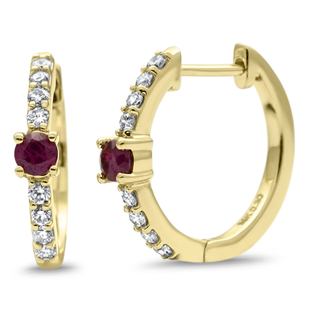 SPECIAL! .60ct G SI 14K Yellow Gold Diamond & Ruby Gemstones Hoop Earrings  Post&Click