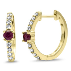 SPECIAL! .60ct G SI 14K Yellow Gold Diamond & Ruby Gemstones Hoop Earrings  Post&Click