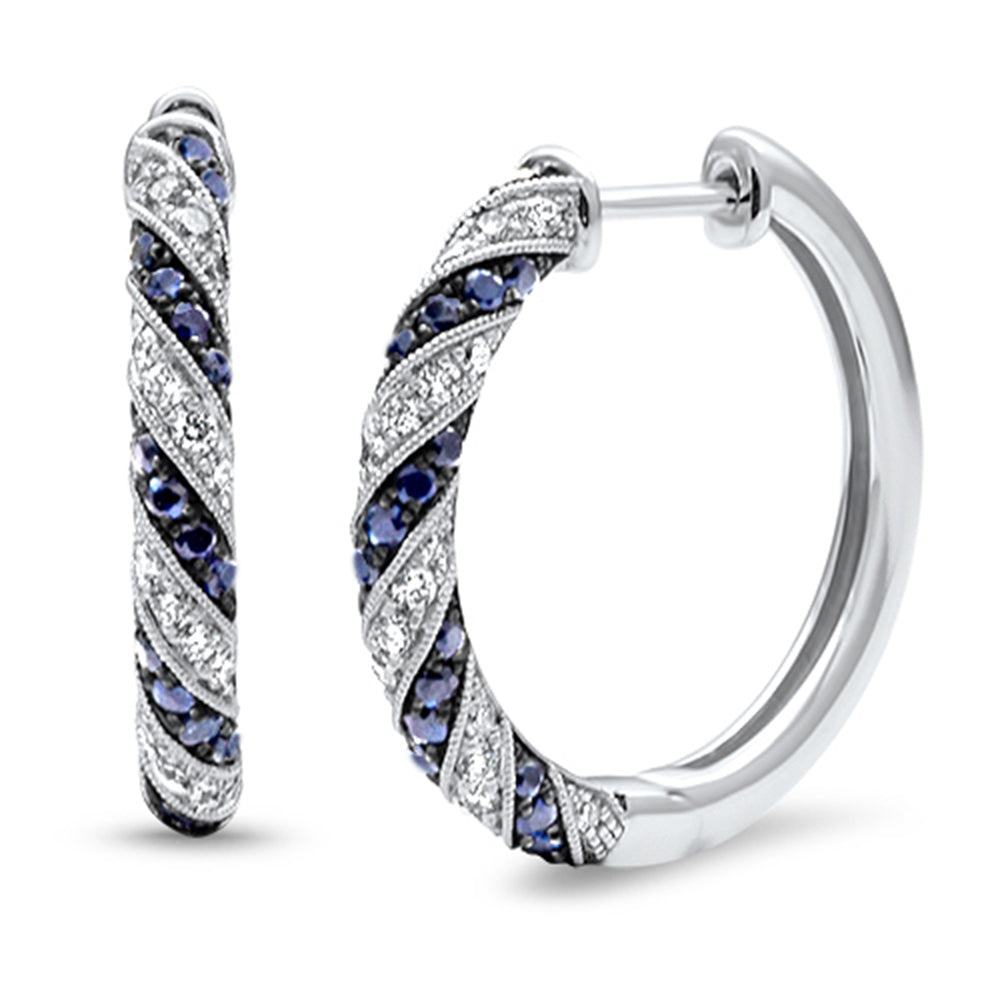 SPECIAL! 1.19ct G SI 14K White Gold Diamond & Blue Sapphire Gemstone Post & Click Hoop Earrings