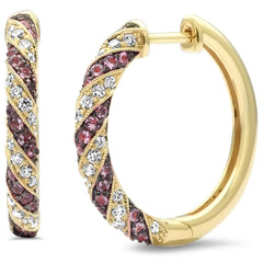 SPECIAL! 1.02ct G SI 14K Yellow Gold Diamond & Pink Tourmaline Gemstone Hoop Earrings