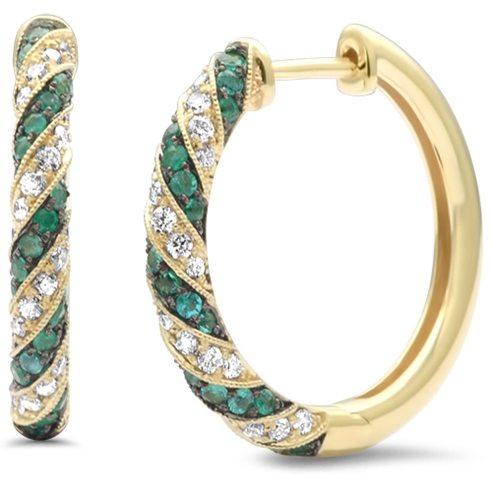 SPECIAL! 1.03ct G SI 14K Yellow Gold Diamond & Emerald Gemstone Hoop Earrings