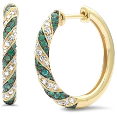 SPECIAL! 1.03ct G SI 14K Yellow Gold Diamond & Emerald Gemstone Hoop Earrings
