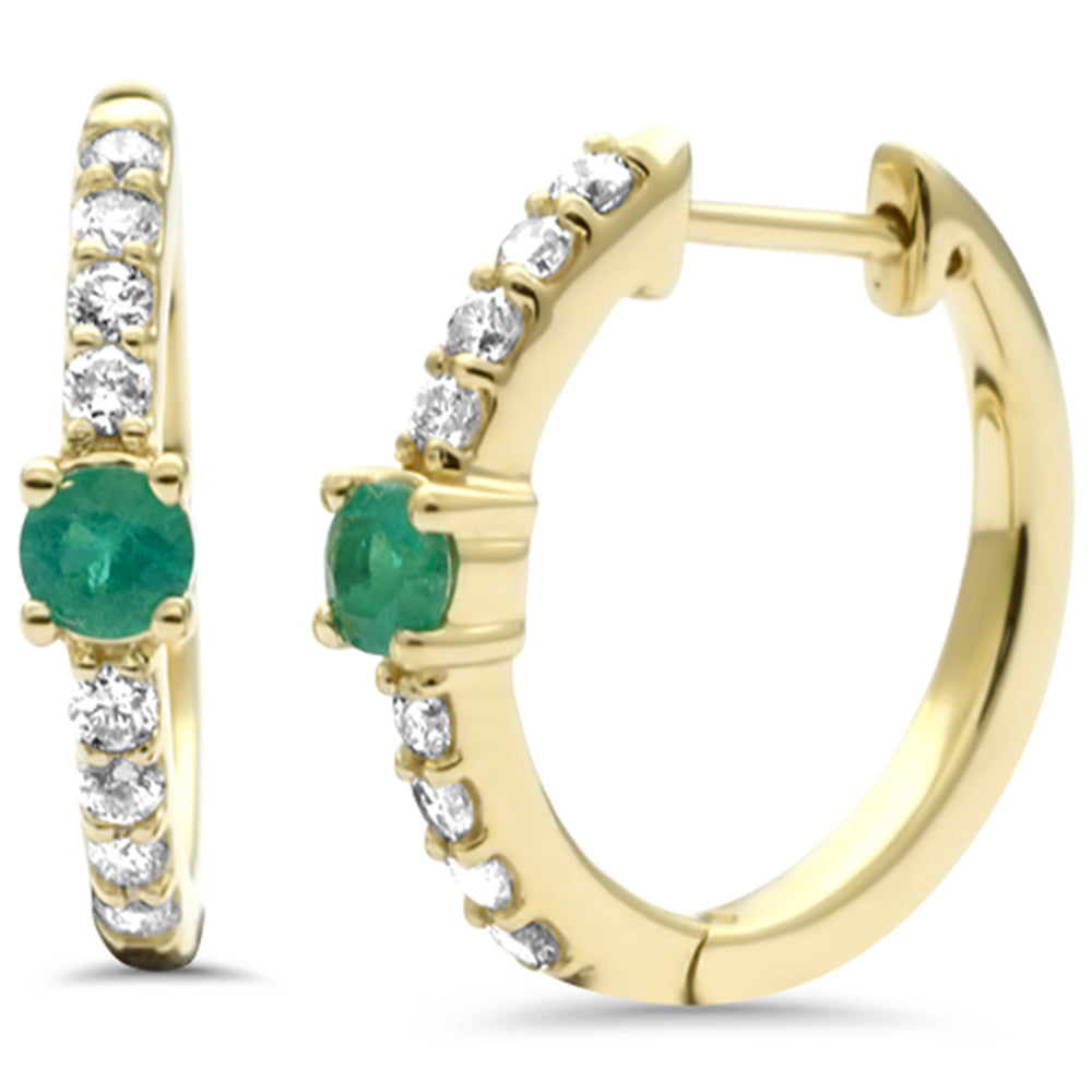 SPECIAL! .45ct G SI 14K Yellow Gold Diamond & Emerald Gemstone Hoop Post & Click Earrings