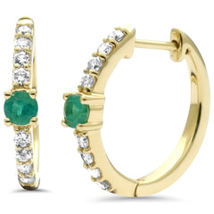 SPECIAL! .45ct G SI 14K Yellow Gold Diamond & Emerald Gemstone Hoop Post & Click Earrings