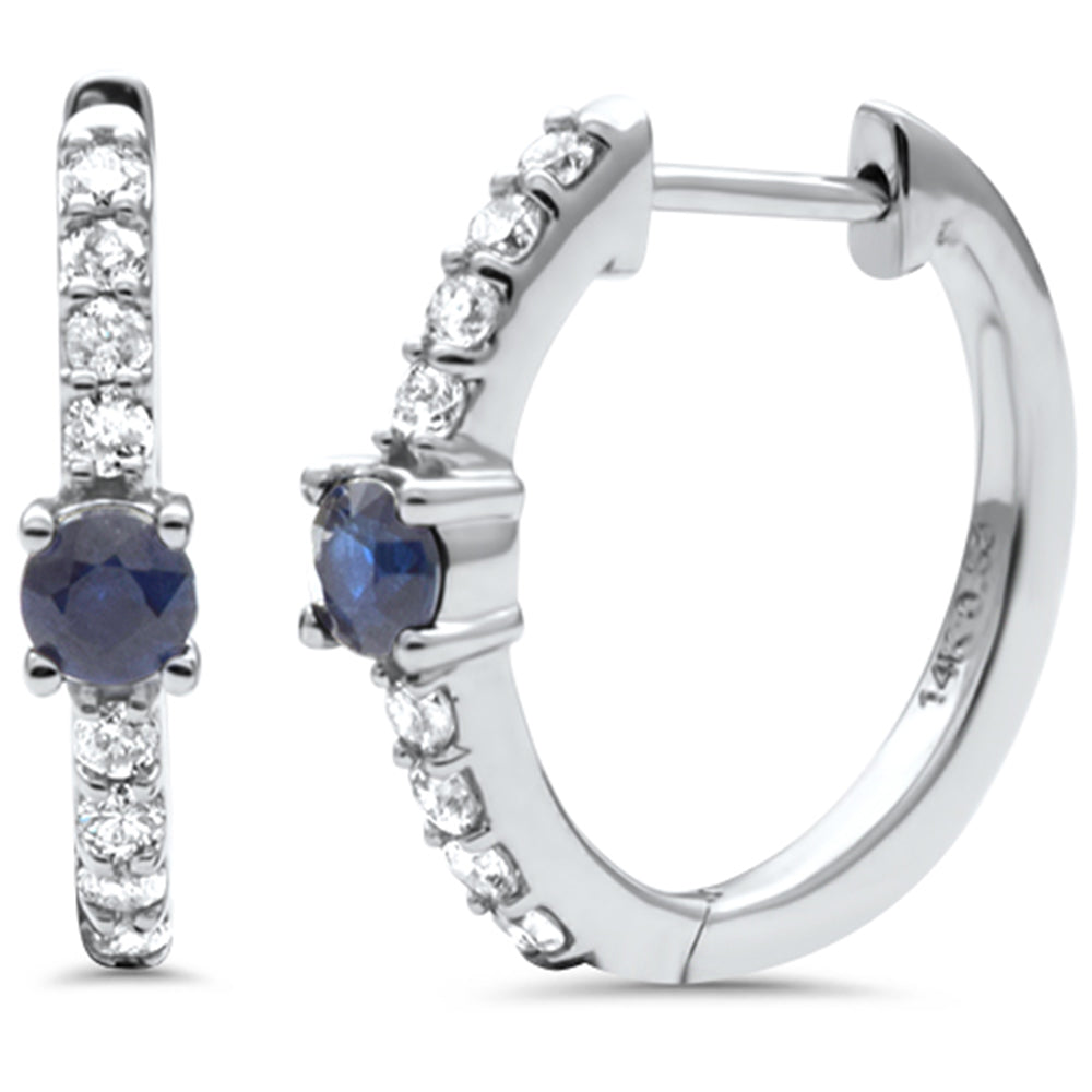 SPECIAL! .54ct G SI 14K White Gold Diamond & Blue Sapphire Hoop Post & Click Earrings