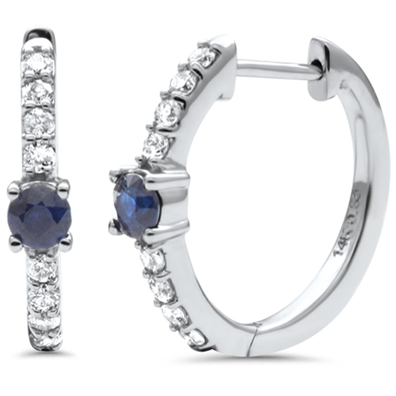 SPECIAL! .54ct G SI 14K White Gold Diamond & Blue Sapphire Hoop Post & Click Earrings
