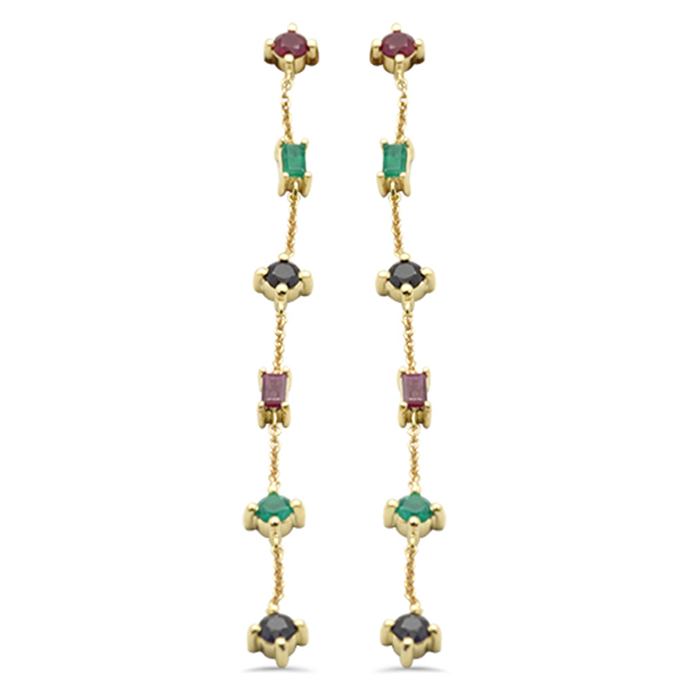 SPECIAL! 1.40ct G SI 14K Yellow Gold Multi Color Gemstones Drop Screw Back Earrings