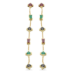 SPECIAL! 1.40ct G SI 14K Yellow Gold Multi Color Gemstones Drop Screw Back Earrings