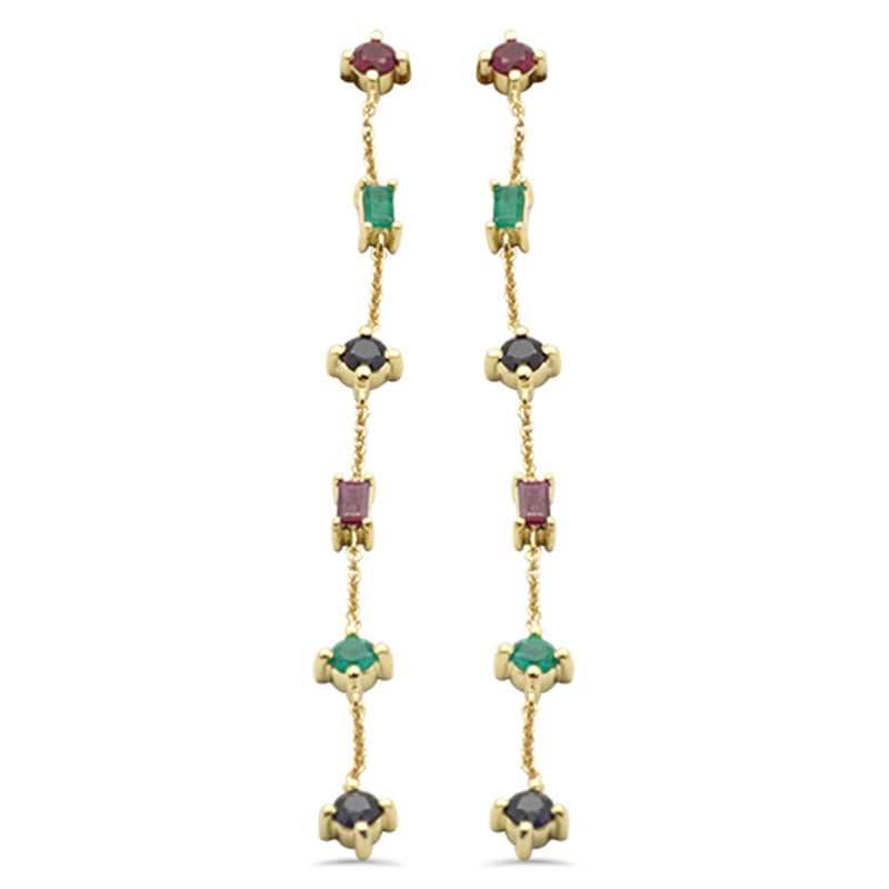 SPECIAL! 1.40ct G SI 14K Yellow Gold Multi Color Gemstones Drop Screw Back Earrings