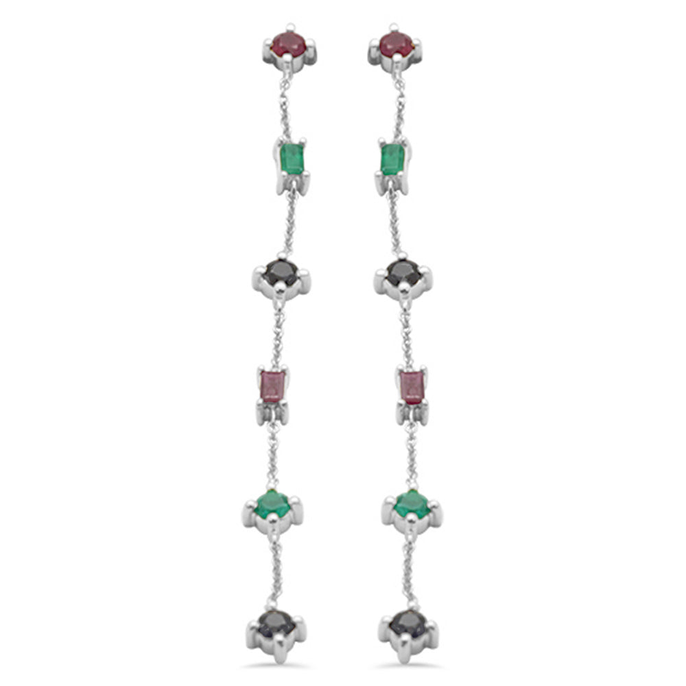 SPECIAL! 1.48ct G SI 14K White Gold Multi Color Gemstones Drop Screw Back Earrings