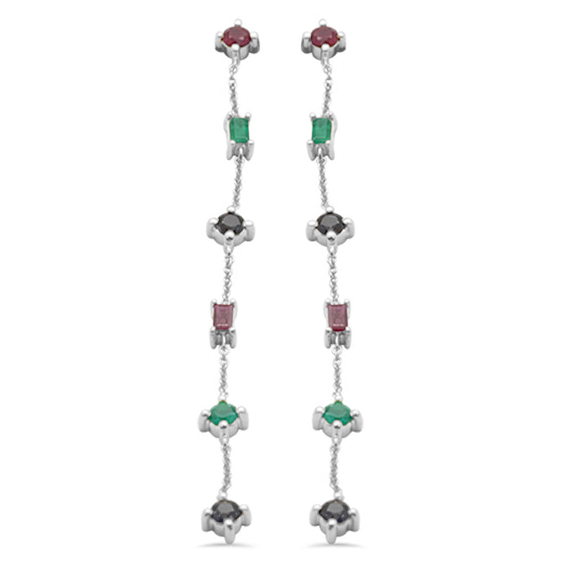 SPECIAL! 1.48ct G SI 14K White Gold Multi Color Gemstones Drop Screw Back Earrings