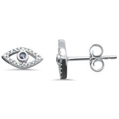 .11ct G SI 14K White Gold Blue Sapphire Gemstone & Diamond Evil Eye Push Back Earrings