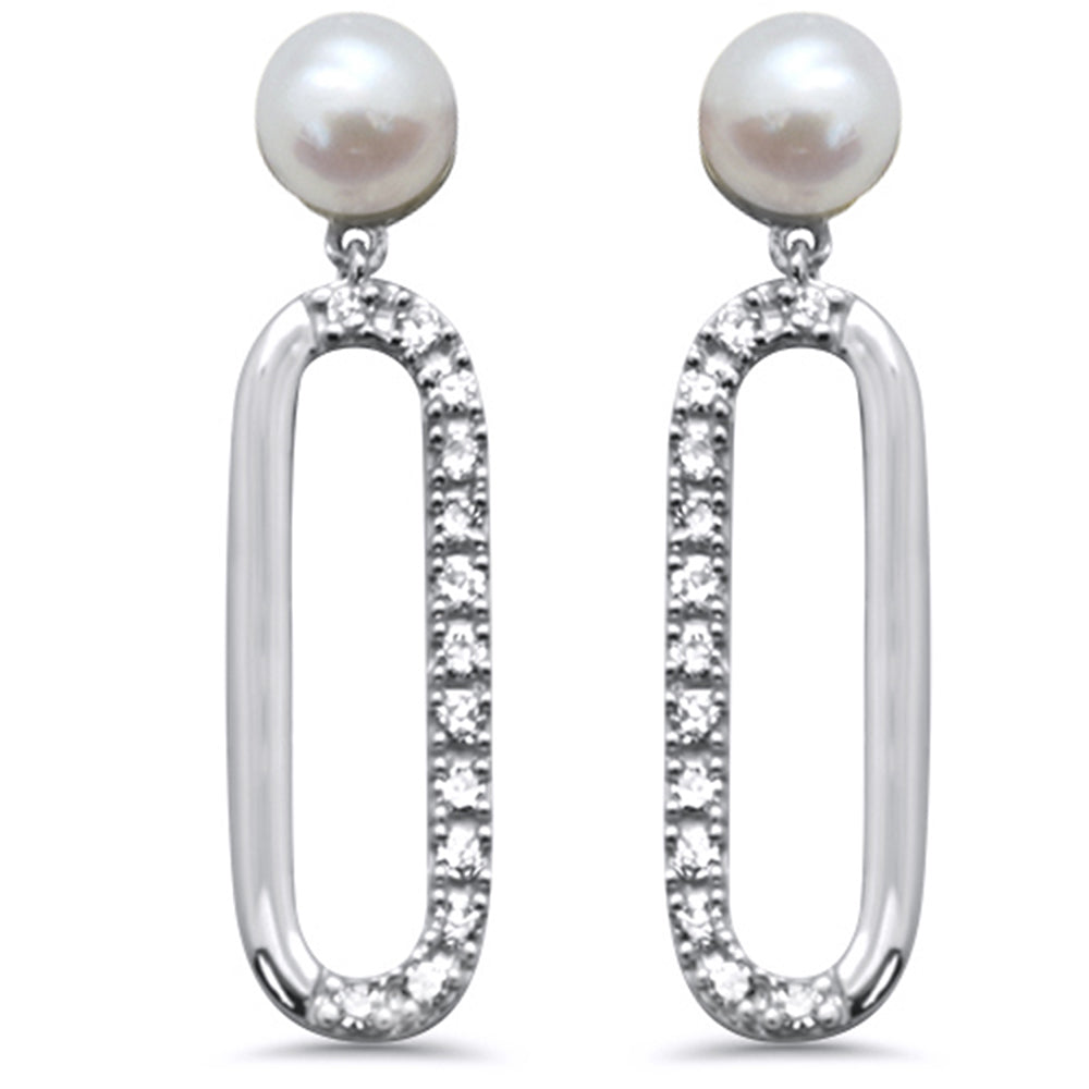 .10ct G SI 14K White Gold Diamond Pearl Paperclip Drop Heart Earrings