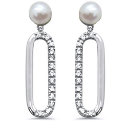 .10ct G SI 14K White Gold Diamond Pearl Paperclip Drop Heart Earrings