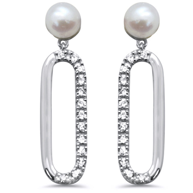 .10ct G SI 14K White Gold Diamond Pearl Paperclip Drop Heart Earrings