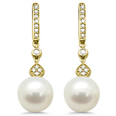 SPECIAL! .13ct G SI 14K Yellow Gold Diamond Pearl Drop Heart Earrings