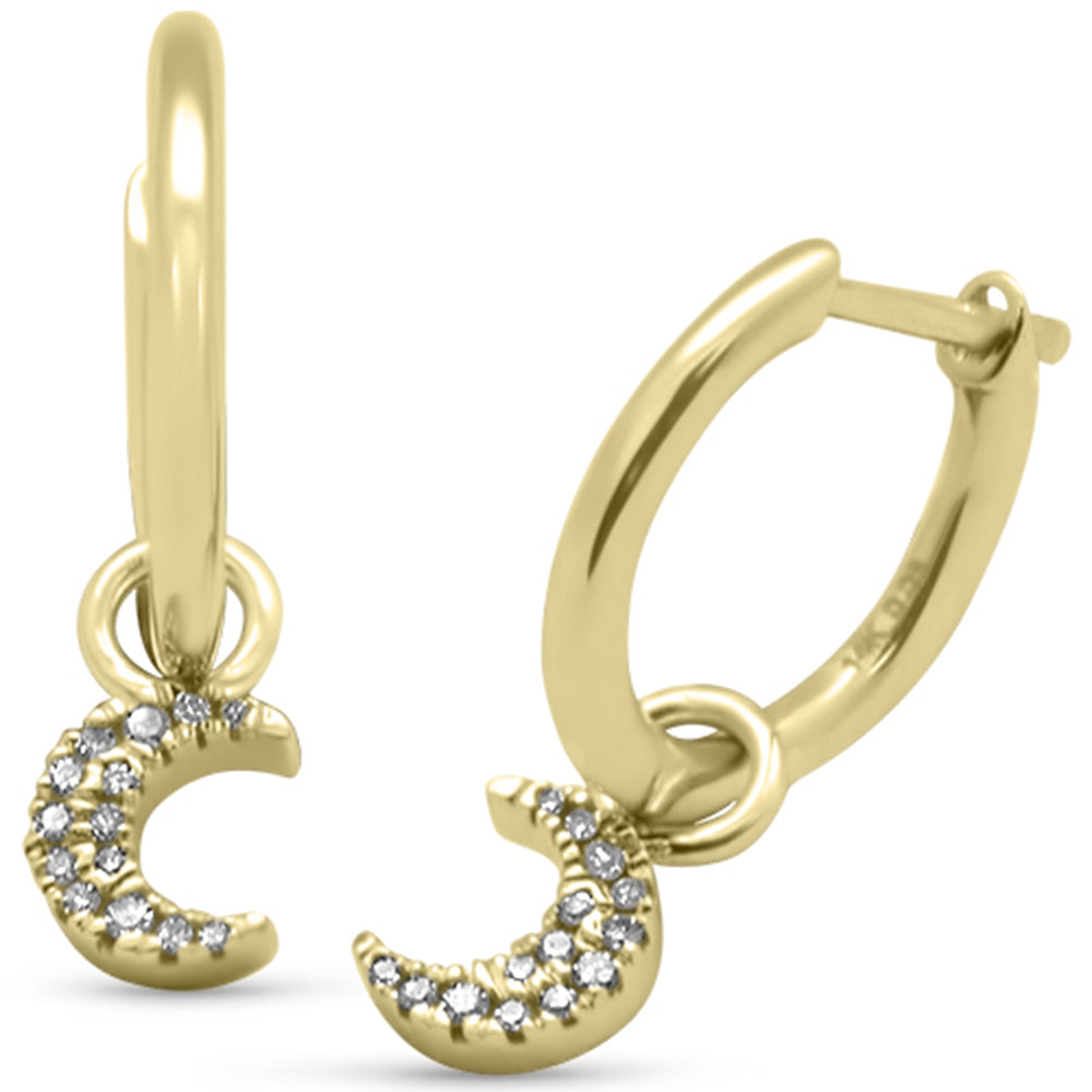 SPECIAL! .08ct G SI 14K Yellow Gold Diamond Dangling Moon Hoop Earrings