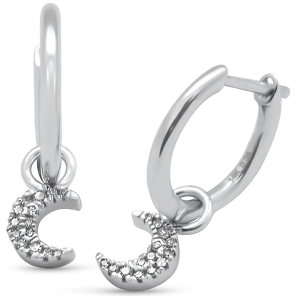 SPECIAL! .08ct G SI 14K White Gold Diamond Dangling Moon Hoop Earrings