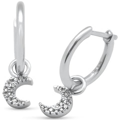 SPECIAL! .08ct G SI 14K White Gold Diamond Dangling Moon Hoop Earrings