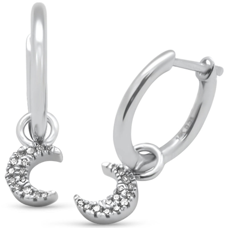 SPECIAL! .08ct G SI 14K White Gold Diamond Dangling Moon Hoop Earrings