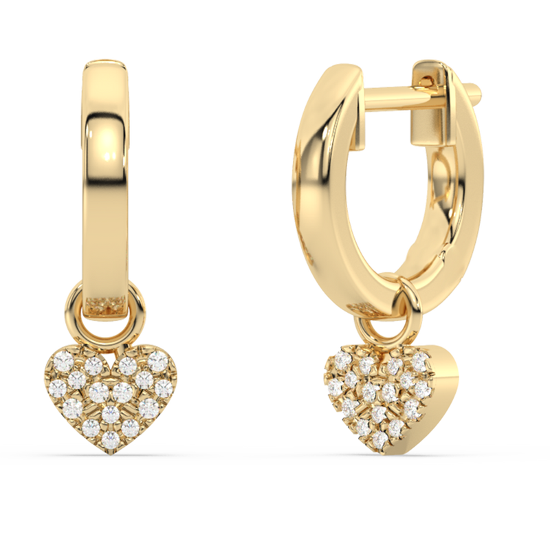 SPECIAL! .10ct G SI 14K Yellow Gold Diamond Dangling Heart Hoop Earrings