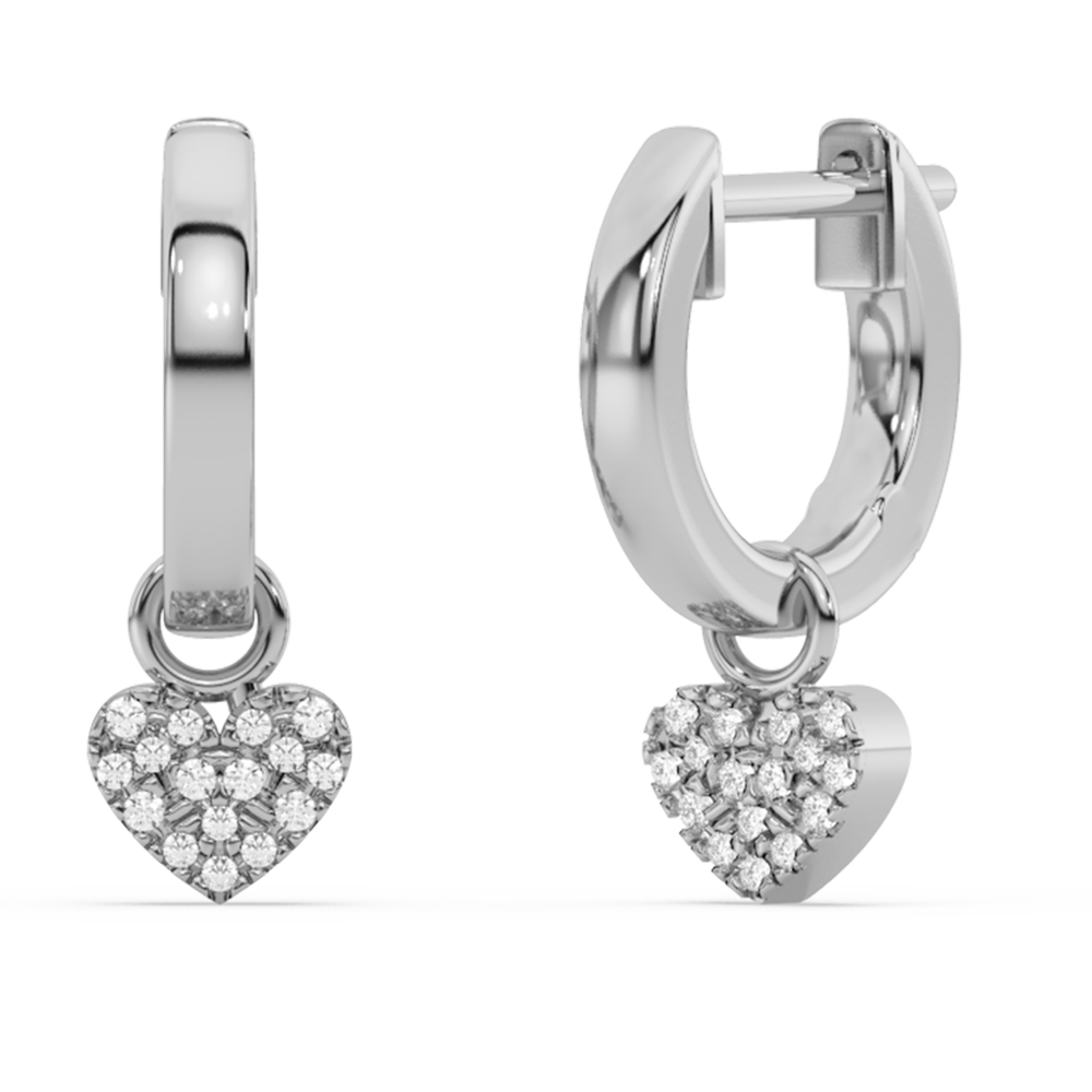 SPECIAL! .08ct G SI 14K White Gold Diamond Dangling Heart Hoop Earrings