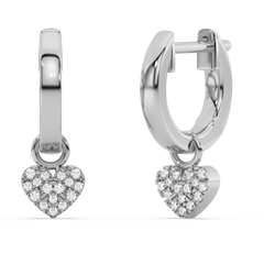SPECIAL! .08ct G SI 14K White Gold Diamond Dangling Heart Hoop Earrings