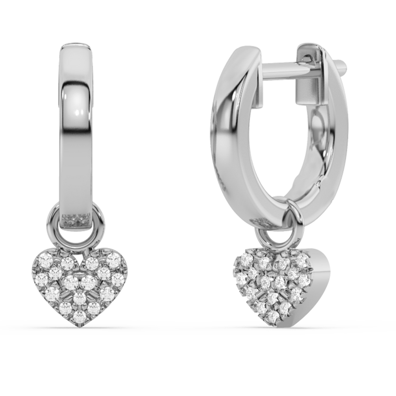 SPECIAL! .08ct G SI 14K White Gold Diamond Dangling Heart Hoop Earrings