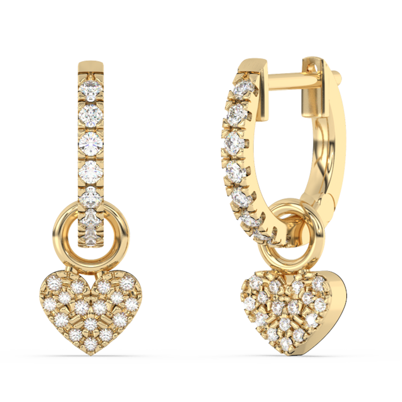 SPECIAL!.23ct G SI 14K Yellow Gold Diamond Dangling Heart Hoop Earrings