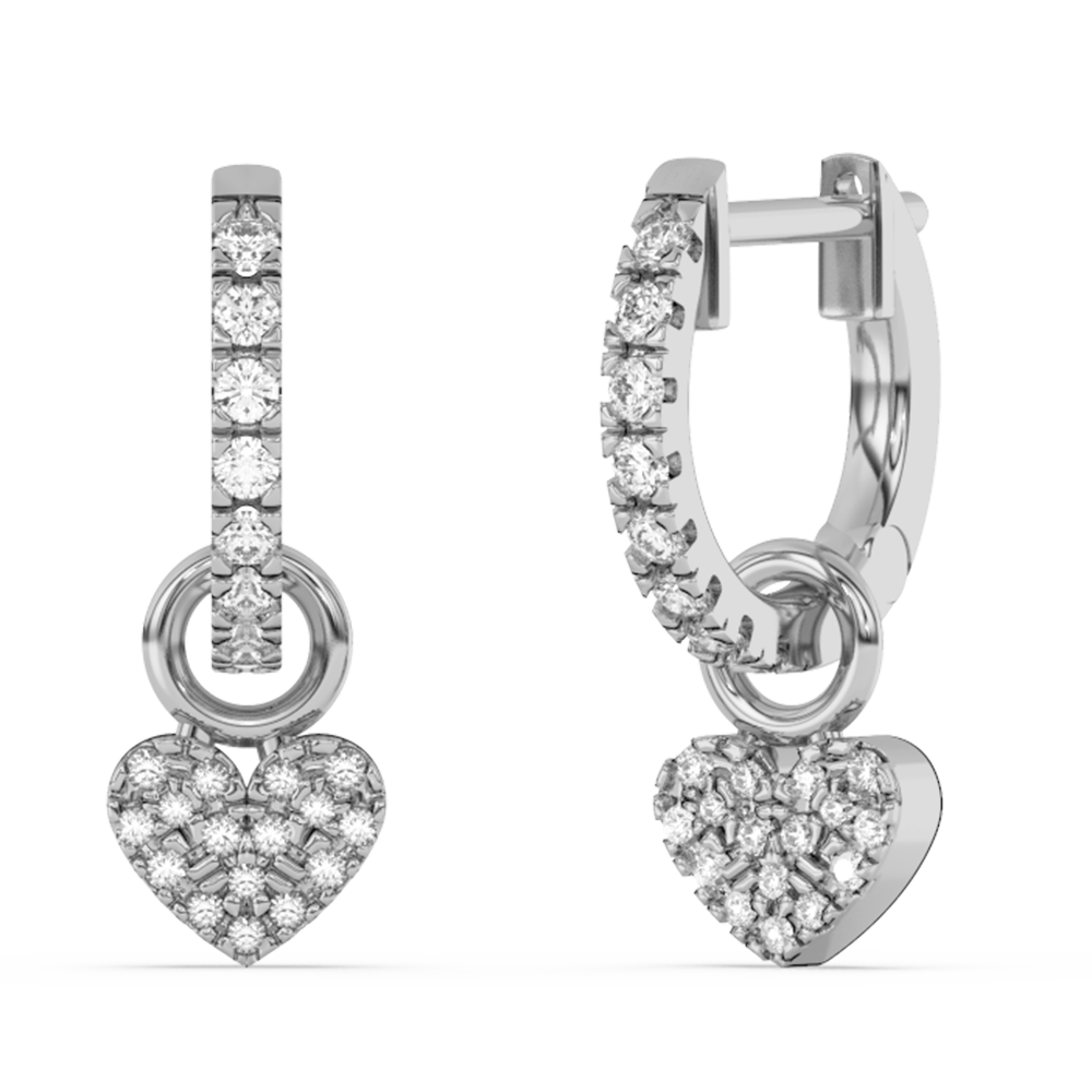 SPECIAL! .23ct G SI 14K White Gold Diamond Dangling Heart Hoop Earrings
