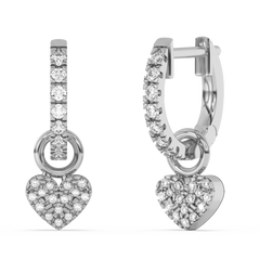 SPECIAL! .23ct G SI 14K White Gold Diamond Dangling Heart Hoop Earrings