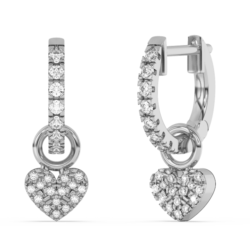 SPECIAL! .23ct G SI 14K White Gold Diamond Dangling Heart Hoop Earrings