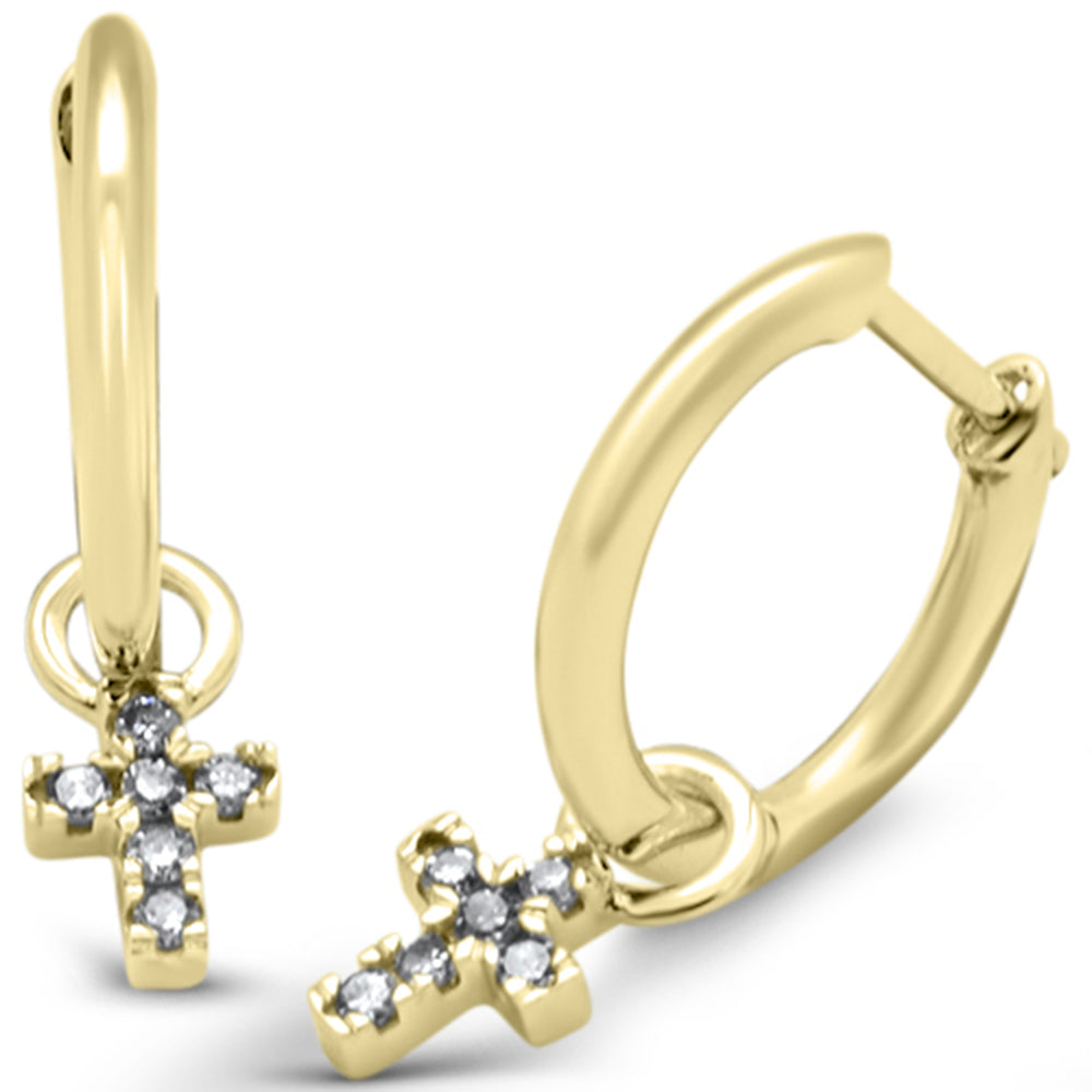 SPECIAL! .12ct G SI 14K Yellow Gold Diamond Dangling Cross Hoop Earrings