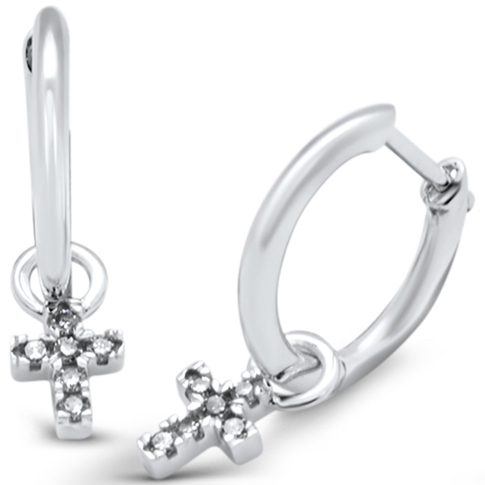SPECIAL! .12ct G SI 14K White Gold Diamond Dangling Cross Hoop Earrings